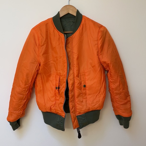 Alpha Industries MA-1 Slim Fit Flight Jacket Sage Green Reversible to Orange - Picture 9 of 11